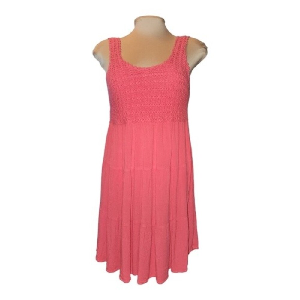Umgee Pink Crocheted Sleeveless Tiered Mini‎ Dress Size L